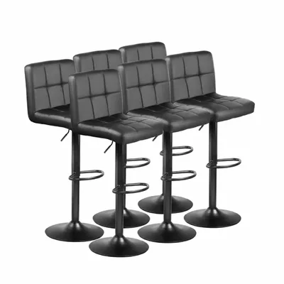 Produktbild von FURNIFY® 6er Set Barhocker ASTA | Höhenverstellbarer Kunstleder-Barstuhl mit Rückenlehne | Schwarz