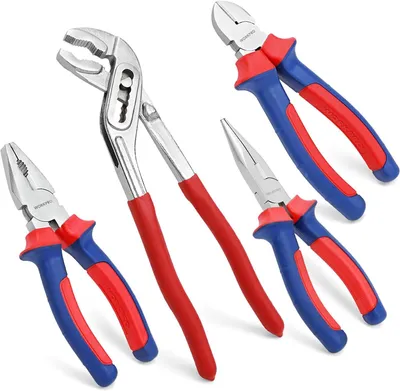 Produktbild von WORKPRO Zangen Set Haushalt, 4tlg. Zangensatz, Kombizange Spitzzange Seitenschneider Wasserpumpenzange, für Heimwerker und Profis