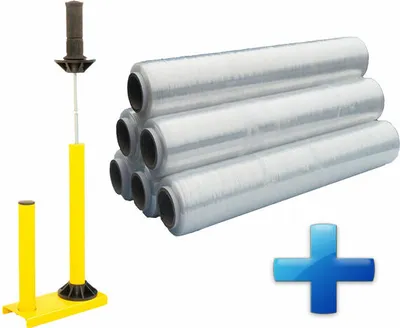 Produktbild von 1x Sparset 6 Rollen Handstretchfolie Handwickelfolie 20my 50cm mit Abroller B'STAR