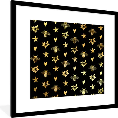 Produktbild von MuchoWow® MuchoWow® Gerahmtes Poster Biene - Gold - Muster 40x40 cm - Poster mit zchwarzem Bilderrahmen - Poster - Plakat im Rahmen