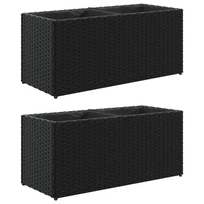Produktbild von Pflanzkübel mit 2 Töpfen 2 Stk. Schwarz 72x30x32 cm Poly Rattan