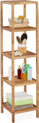 Immagine prodotto di Relaxdays Scaffale da bagno in noce, L x P x A 145 x 36 x 36 cm, 5 ripiani, quadrato, scaffale da terra per cucina, scaffale da bagno in legno, naturale