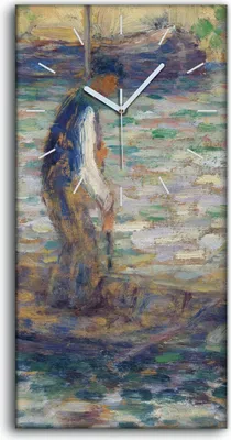 Produktbild von Küche Wohnzimmer Wand Leinwand Uhr Geräuschlos Kunstdruck 30x60 Ein Fischer - weiße Hände