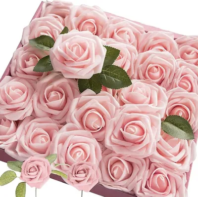 Produktbild von 25 Stš¹ck Kš¹nstliche Rosen, Kš¹nstliche Blumen,Kunstblumen, Rosen Blumen Schaumrosen, fš¹rDlY Hochzeitsfeier, Valentinstag, Muttertag.Babyparty, Zuhause Dekoration (ChampagnerRosa)