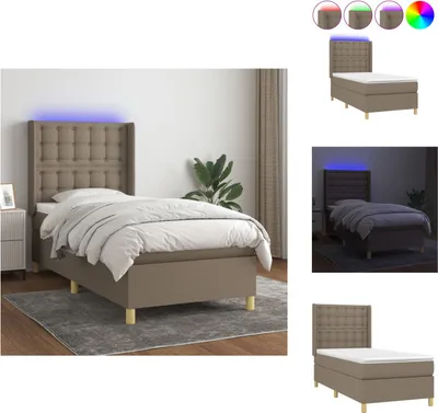 Produktbild von vidaXL Boxspringbett mit Matratze & LED Taupe 100x200 cm Stoff -  Betten & Bettgestelle