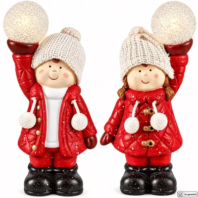 Produktbild von Weihnachtsfiguren 2er Set LED Dekofigur Weihnachten Keramik Figur Weihnachtsdeko