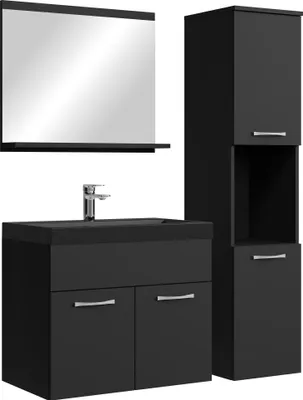 Image de Meuble de salle de bain Montreal 60 cm lavabo noir - Noir mat - Armoire de rangement Meuble lavabo evier Meubles