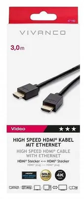 Obrázok produktu pre ViVanco™VVVHDMI30MMGG, 3 m, Typ HDMI (štandard), Typ HDMI (štandard), Čierna