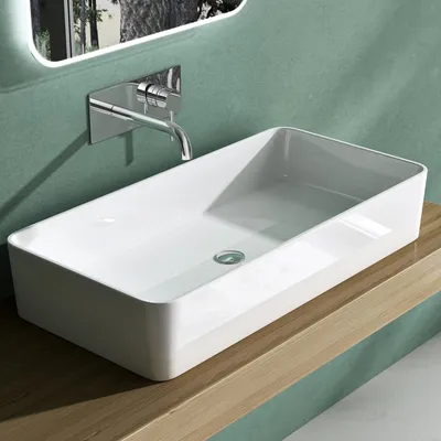 Produktbild von Mai & Mai Aufsatzwaschbecken BTH: 80x40x15cm Waschtisch in Weiß glänzend aus Mineralguss ohne Armaturenloch Col102