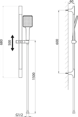 Immagine prodotto di Set doccia angolare, supporto scorrevole 680 mm, cromo
