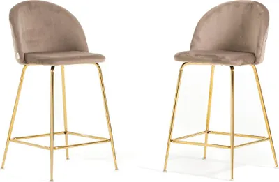 Image de Set de 2 tabourets intérieurs en velours rembourré avec pieds en métal - design moderne et élégant, idéal pour les îlots de cuisine et les salles à manger - SARA XL - tourterelle/or