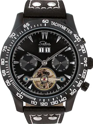 Obrázok produktu pre Pánske náramkové hodinky SELVA 'Hector' - Tachymeter - Čierne - Automatické - Tvrdené minerálne sklo - Dodávané v darčekovom balení SELVA