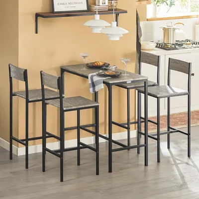 Produktbild von SoBuy Bar-Tisch-Set 5-tlg. Bar-Tisch mit 4 Hockern - Garten-Set Esstisch Bistro-Tisch mit 4 Stühlen