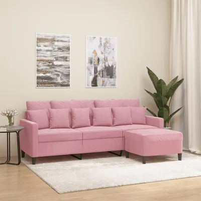 Produktbild von vidaXL 3-Sitzer-Sofa mit Hocker Rosa 180 cm Samt