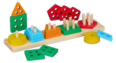 Produktbild von Relaxdays Sortier- und Stapelspielzeug, 5 versch. Formen, Holzspielzeug ab 3 Jahren, Motorikspielzeug, Stapelturm, bunt