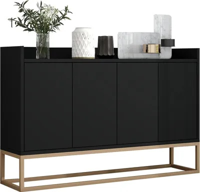 Produktbild von Sideboard/Anrichte - Aufbewahrungsschrank - 4 Türen - Moderner Stil - Grifflos - Mit Schloss - Für Esszimmer - Schwarz