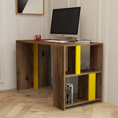 Obrázek produktu pro Skye Decor, Lima - ořech, žlutá, psací stůl, ořech, 100 % MELAMÍNOVÁ DESKA, 120 x 60 x 75,4 cm
