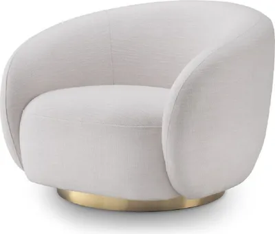 Produktbild von Casa Padrino Luxus Drehsessel Weiß / Messingfarben 96 x 85 x H. 74 cm - Wohnzimmer Sessel - Wohnzimmer Möbel - Luxus Qualität