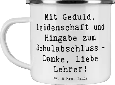Produktbild von Mr. & Mrs. Panda Emaille Tasse Spruch Danke Lehrer - Weiß - Geschenk, Anerkennung, Geduld, Becher, Teetasse, Aufmerksamkeit, Bedanken, Dankeschön, Wertschätzung, Pott