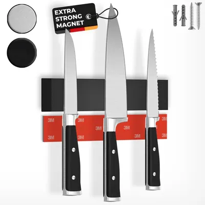 Immagine prodotto di CUCINO striscia magnetica per coltelli autoadesiva 25cm - confronto vincente con magnete extra forte - facile montaggio con nastro adesivo 3M senza forare, nero