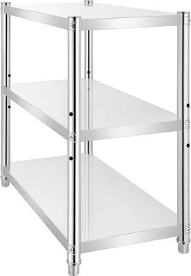 Zdjęcie produktu dla Regał ze stali nierdzewnej – 3-poziomowy regał do przechowywania – stal nierdzewna 201 – regulowane półki co 6 cm – nośność do 30 kg – 80×80×40 cm