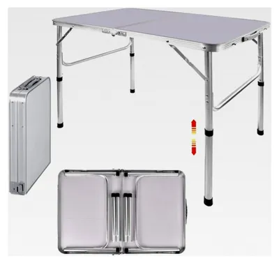 Produktbild von Aluminiumklapptisch, tragbar, für Garten, Grill, Camping, 2-stufig höhenverstellbar, leicht, zusammenklappbar, für den Außenbereich, Picknick, Kochen, Weiß, Größe aufgeklappt: 90 x