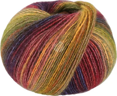 A ball of multi-colored yarn.
