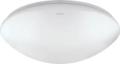 A white, oval-shaped ceiling light fixture is shown from a slightly elevated front view against a white background.
