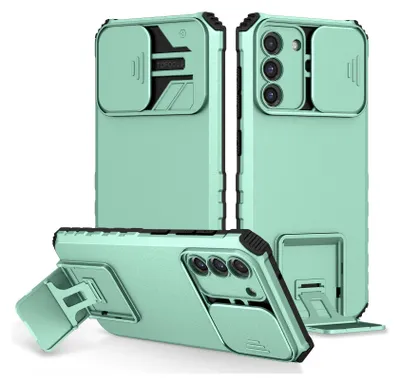 Immagine prodotto di Custodia per Samsung Galaxy S21 Plus 5G a doppio strato robusta, protezione militare con kickstand e protezione fotocamera scorrevole Turchese