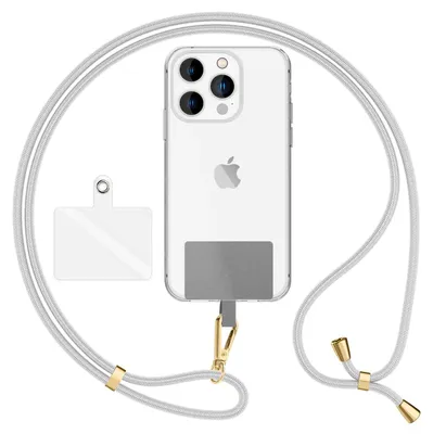 Zdjęcie produktu dla HoldMe Air Edition - Uniwersalna smycz z 2 podkładkami i karabińczykiem (złota) - Pasek do telefonu komórkowego 160 cm - jasnoszary