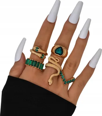 Immagine prodotto di SET DI ANELLI D'ORO RETRO PUNK VINTAGE 5 Pezzi Cuore di Serpente Verde