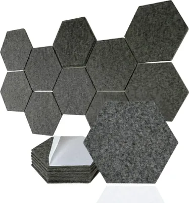 Produktbild von Akustikplatten Filz selbstklebend, 12 Stück Schallschutz Akustikpaneele Hexagon (dunkelgrau)