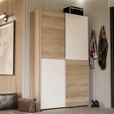 Image de Armoire Zeno 2 portes coulissantes chêne et blanc 120x42x190,5H