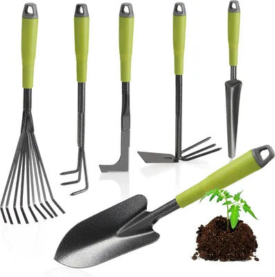 Produktbild von com-four® 6-teiliges Garten-Werkzeug-Set - Gartenset mit Doppelhacke, Kleingrubber, Fugenkratzer, Handrechen, Blumenkelle - Gartenwerkzeug für Pflanzen und Gartenarbeit