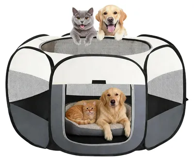 Imagen del producto de Puppyren Plegable - 110 x 110 x 60 cm - Tela Oxford Gris - Para perros y gatos
