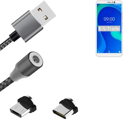 Produktbild von K-S-Trade Hochwertiges Magnet-Lade-kabel Sync-Kabel Daten-Kabel für Wiko Y80 mit USB-Typ-C-Anschluss und Micro-USB-Anschluss 2A bis zu 480mbps
