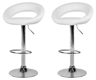 Produktbild von Barhocker aus Kunstleder in Weiß/Silber, höhenverstellbar und drehbar, 2er Set