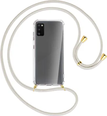 Produktbild von Handykette Backcover-Schutzhülle mit Band (Metall goldfarben) für Samsung Galaxy A41 (A415) - broken white