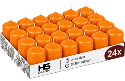 Obrázek produktu pro Svíčky do svícenů, průměr 4 cm, výška 6 cm, barva oranžová, balení 24 kusů