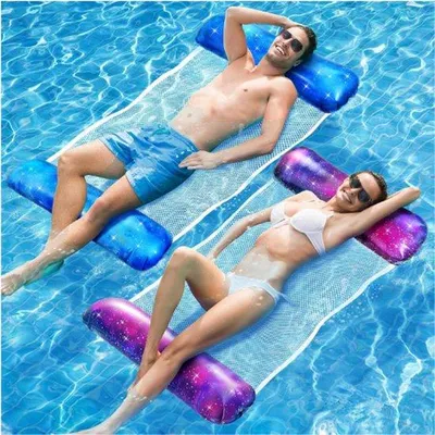 Produktbild von XL Luftbett Für Schwimmbad - 4-in-1 Pneumatisches Wasserliegebad Und Schwimmbadspielzeug - Pack Von 2 - Für Erwachsene - Wasserliegebett Für Entspannung Und Wasserspaß