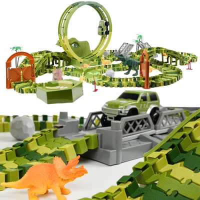Productafbeelding van Dinosaurus Racebaan Set voor Kinderen met Flexibele Baanstukken