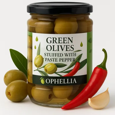 Produktbild von Ophellia Grüne Oliven gefüllt mit Paprika 300 g