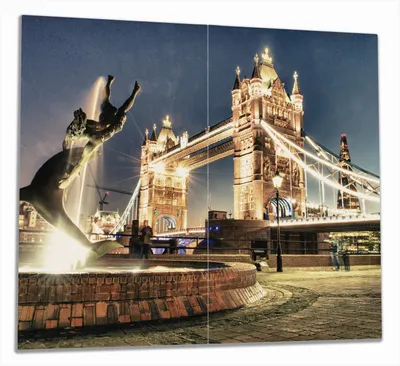 Produktbild von Wallario Herdabdeckplatte aus Glas, Größe 60 x 52 cm 2-teilig, Motiv London - Tower Bridge bei Nacht