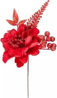 Produktbild von Zweig MagicHome Weihnachten, mit Blume, rot, 28 cm