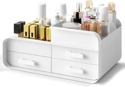 Image de Trousse de maquillage avec poignée - Trousse de maquillage pour produits cosmétiques et accessoires - Blanc