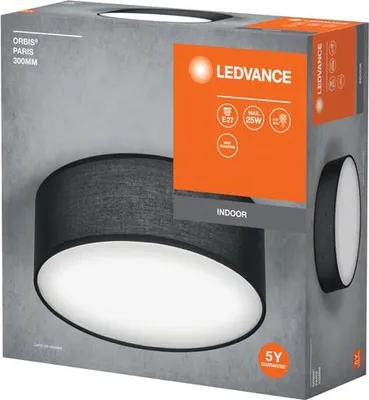 The image shows the packaging of a LEDVANCE ceiling light.