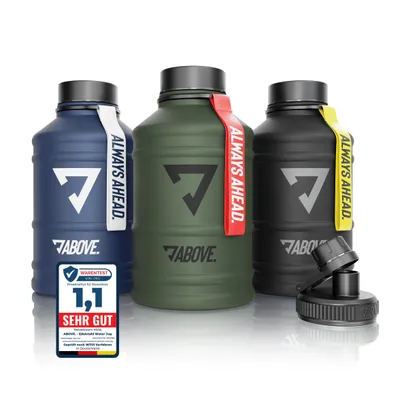 Produktbild von ABOVE. Edelstahl Trinkflasche 1.3L / 2.2L – BPA-frei, Auslaufsicher & Robust – 2L Metallflasche mit Extra Trinkverschluss für Sport, Fitness & Outdoor