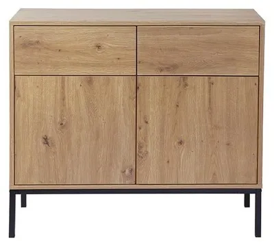 Image de CALICOSY - Buffet 2 Portes 2 TiroirsReproduction Chêne L90 x H80 cm - LENNY