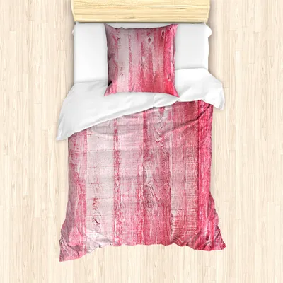 Produktbild von ABAKUHAUS Pink und Weiß Mantele, Distressed Holz, Milbensicher Allergiker geeignet mit Kissenbezügen, 135 cm x 200 cm - 80 x 80 cm, Dunkler Coral Pink