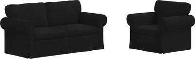 Image de Ensemble de canapés vidaXL, 2 pièces, couleur noire, revêtement en tissu